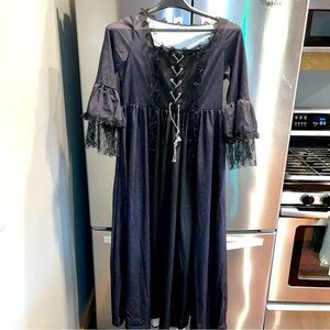 BLACK victorian witch DRESS Corset Lace Up Renaissance Princess lace Sleeves LRG